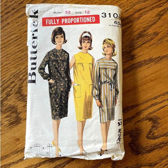Vintage 1960s Butterick 3109 Sewing Pattern Size X Small 12 Shift Dress COMPLETE - Picture 1 of 2